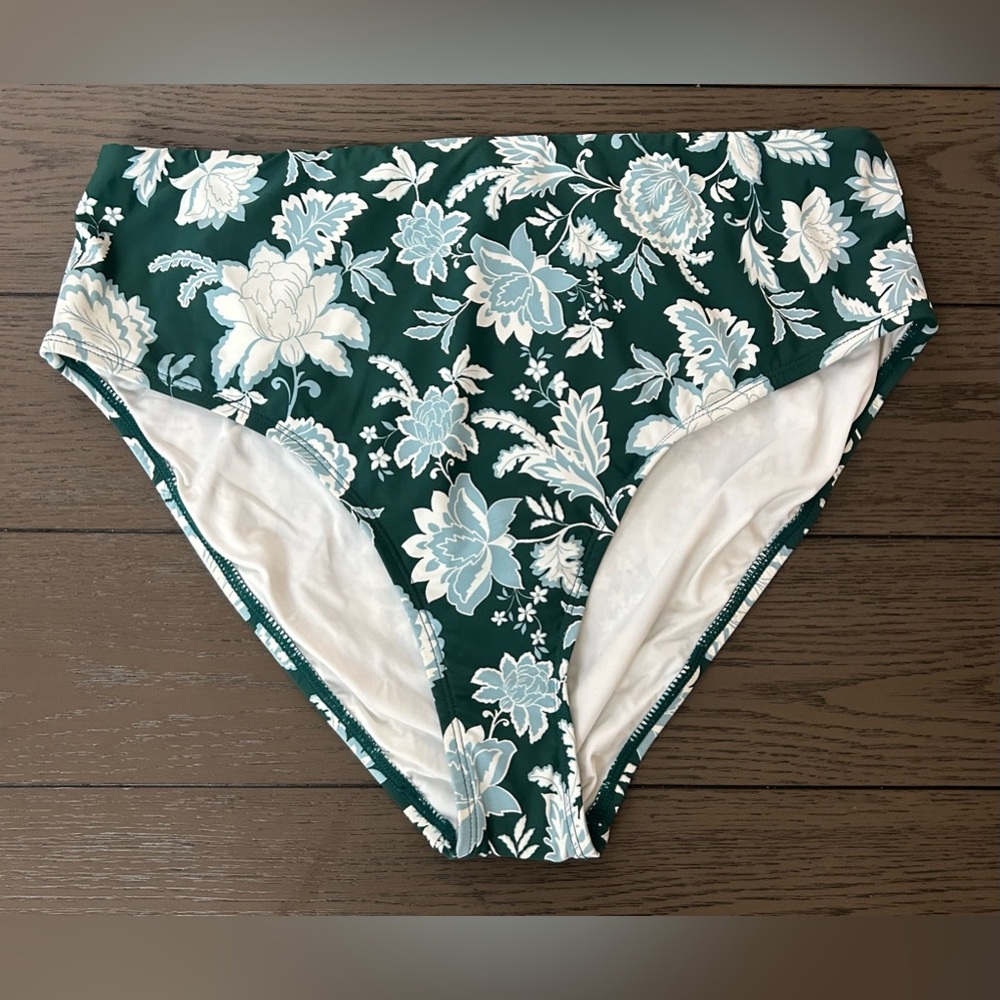 Jantzen Swim Bottom Women’s Size 16 Green Floral Garden Blossom Mid Waist